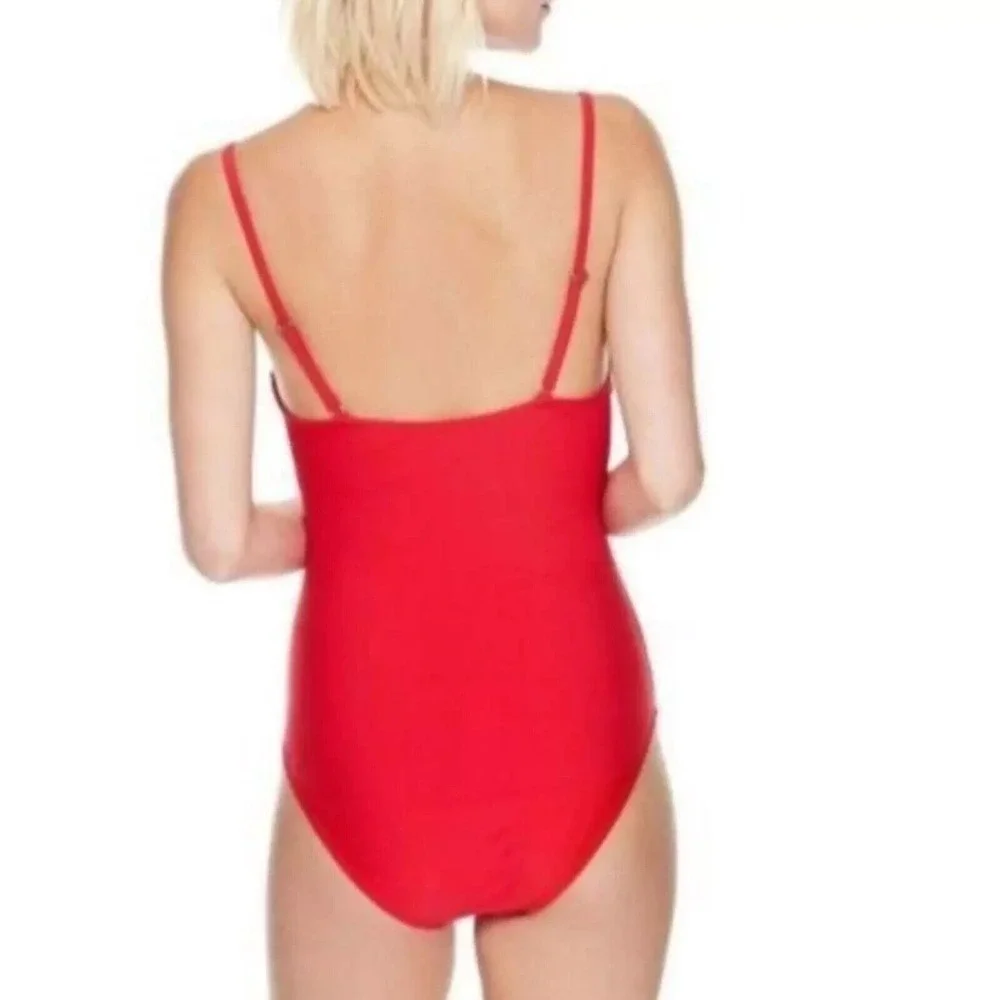 Betsy Johnson One‎ piece Sheer Panel Swim Suit Women S NWT $98 Red Stretch Nylon